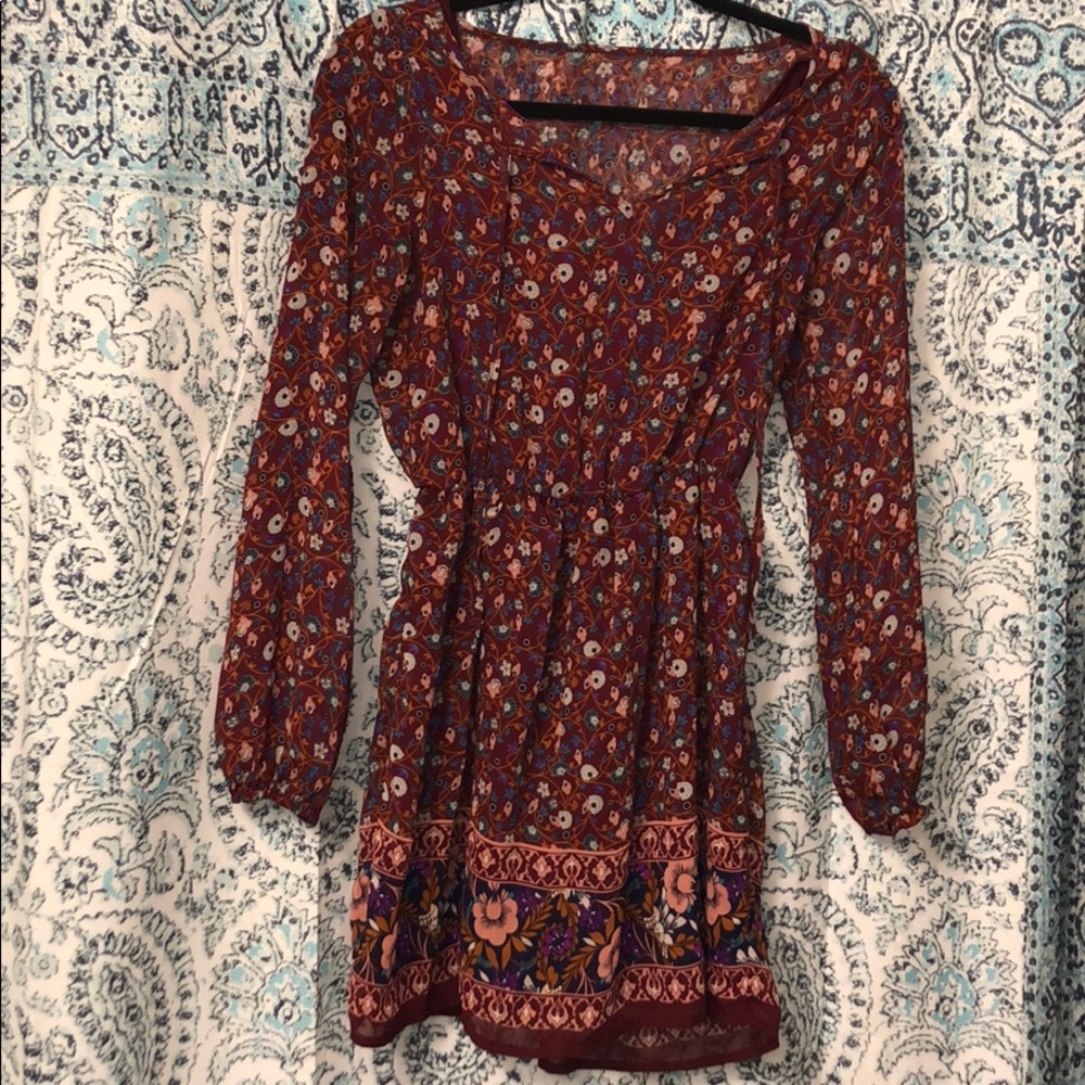 Long sleeve maroon dress
